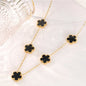 14K Gold Plated Stainless Steel Necklace Woman Five Leaf Petals Double