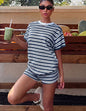 2026 Casual Striped 2 Piece Sets Women Outfit Color Block T Shirts High Waist Short Sets Streetwear Summer Shorts Matching Set