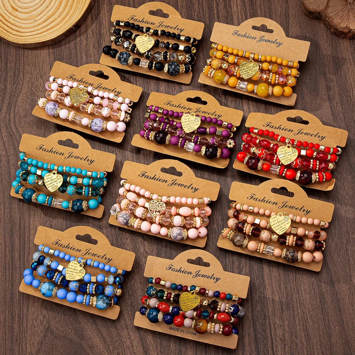 WG Bracelet Stackable Bead Bracelets Ladies Mens Stretch Multilayer Bracelet Set Multicolor Jewelry Earrings Bracelet Set