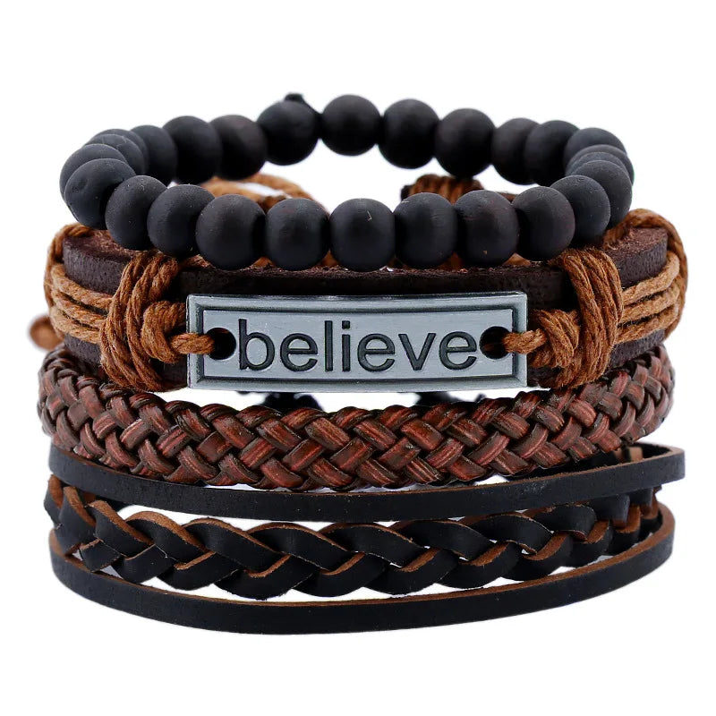 Modyle Multi-layer Gothic Leather Bracelet Set Punk Viantage Wings Charms Handwoven Bracelets for Men Jewelry Gifts