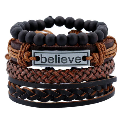 Modyle Multi-layer Gothic Leather Bracelet Set Punk Viantage Wings Charms Handwoven Bracelets for Men Jewelry Gifts