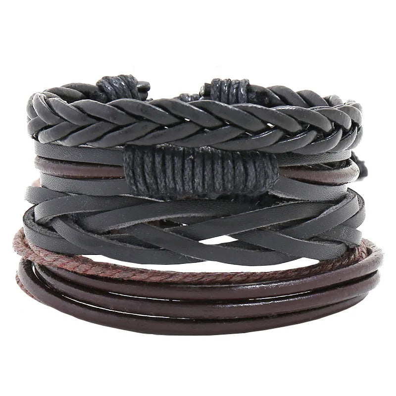 Modyle Multi-layer Gothic Leather Bracelet Set Punk Viantage Wings Charms Handwoven Bracelets for Men Jewelry Gifts