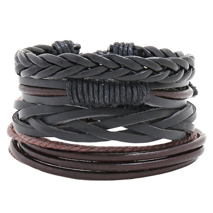 Modyle Multi-layer Gothic Leather Bracelet Set Punk Viantage Wings Charms Handwoven Bracelets for Men Jewelry Gifts