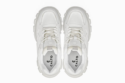 CALTO - S5285 - 2.6 Inches Taller (White/Translucent White Sole) - Chunky Sole Sporty Sneakers