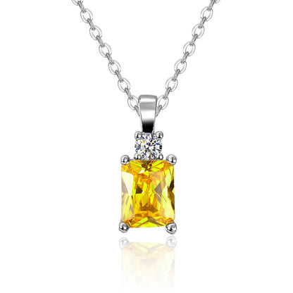 925 Silver Radiant Cut Yellow Crystal Pendant Necklace Women Sparkling Cubic Zircon Citrine Choker Chain Fine Jewelry