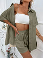 Long Sleeve Single breasted Top Broad legged Shorts Set Fashion Ladies Sexy Solid Suits 2024 Summer 2 Piece Outfits For Women