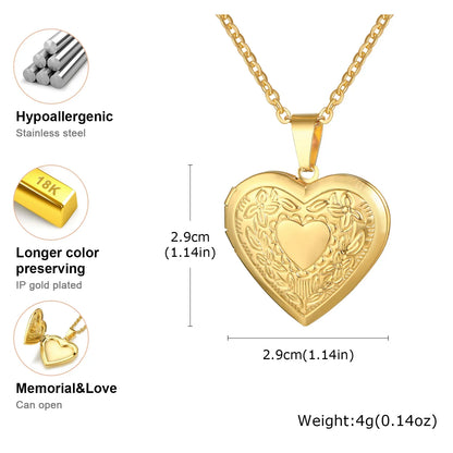 Vnox Light Heart Locket Pendants for Women Men Openable Photo Frame Glossy Stainless Steel Necklaces Family Love Collar