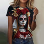 Fashion Women's T-shirt for Girls Summer Short Sleeve Sexy Girls Clothes Day of the Dead Undead Skull Pattern oversized T-shirts