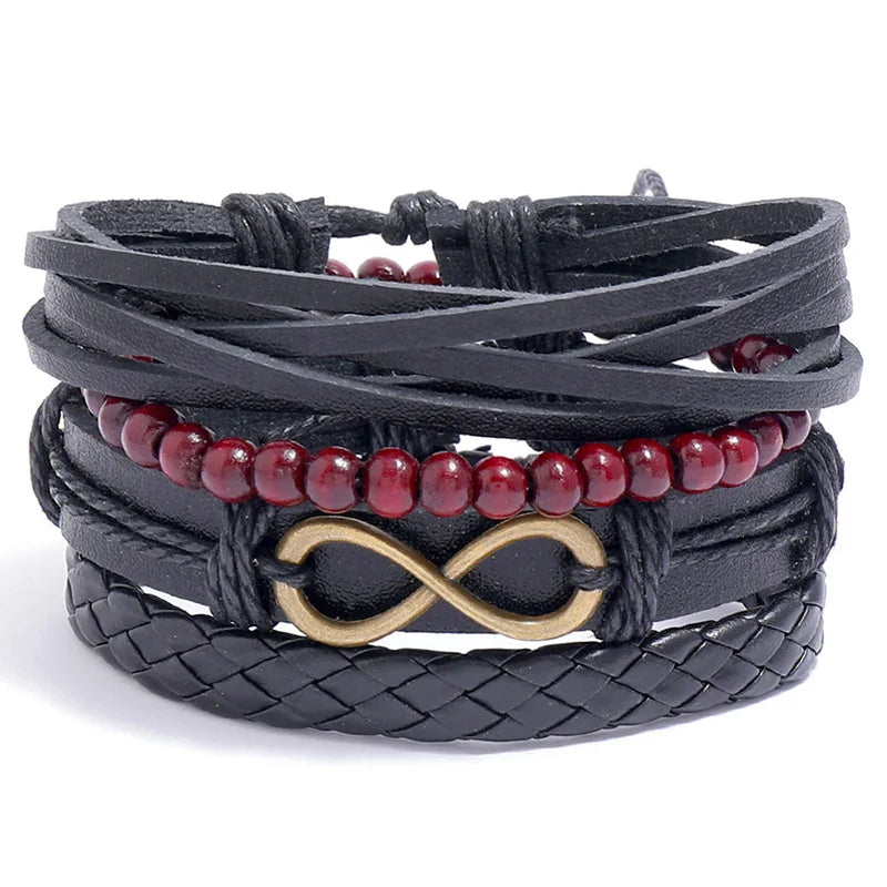 Modyle Multi-layer Gothic Leather Bracelet Set Punk Viantage Wings Charms Handwoven Bracelets for Men Jewelry Gifts