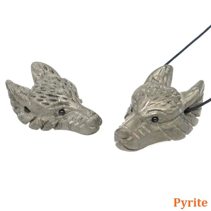 1.5" Wolf Head Stone Pendant Natural Healing Crystals Hand Carved Wolves Animal Statue Figurine Gems for Jewelry Making Necklace