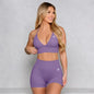 Bum 2PCS Seamless Yoga Set Women Blossom Bra + V-Back Shorts Gym