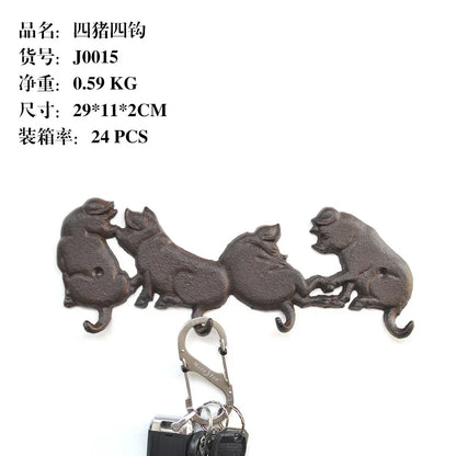 Animal Shape Ironwork Metal Hooks Clothes Hat Key Retro Style Originality Wall Hooks Villa Courtyard Wall Mounted Decorate home