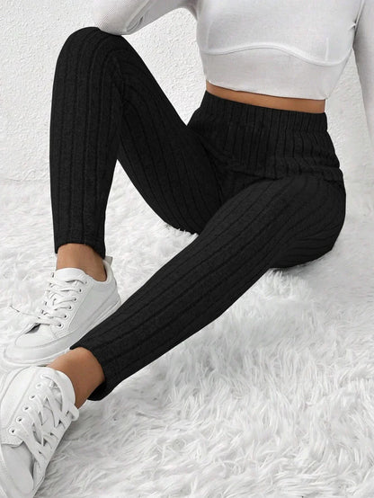 Ribbed Knit Mid-Calf Leggings for Women
