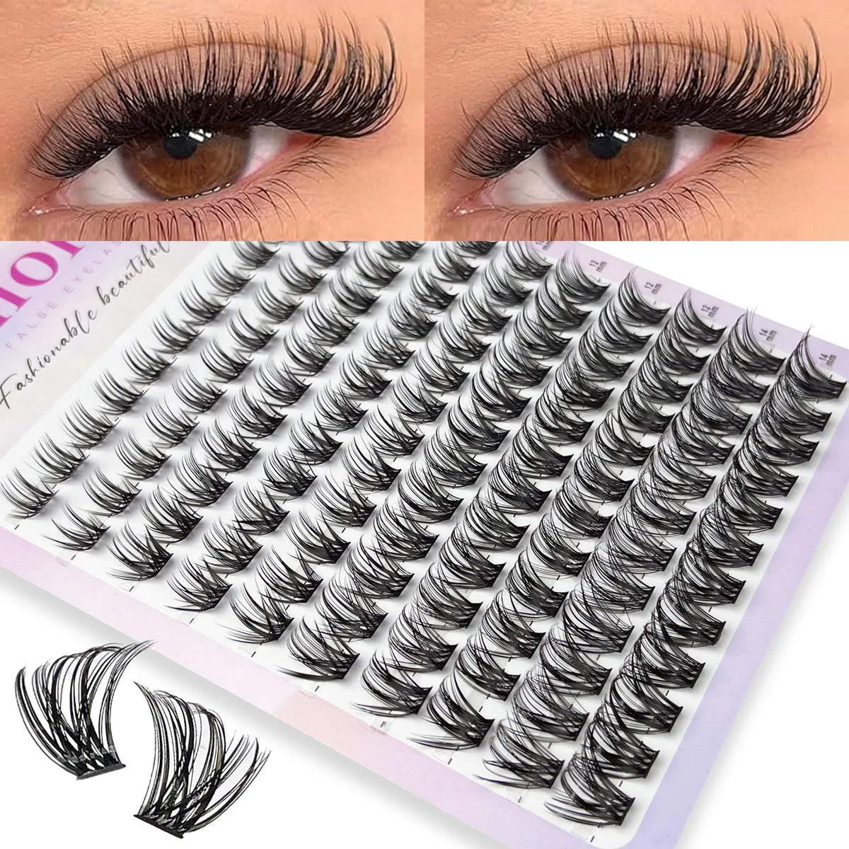 MIOFIA DIY Eyelash Clusters Fluffy Natural Anime Lashes 8-14mm Mixed Length Large capacity 3D Russian Volume Eyelash Extension