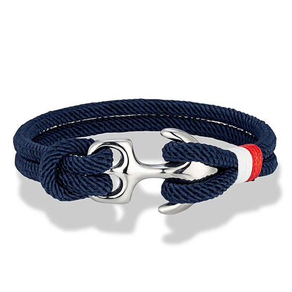 MKENDN Creative Contrast Double Strand Anchor Bracelets Men Women Nautical Survival Rope Bracelets Stainless Steel Anchor Buckle