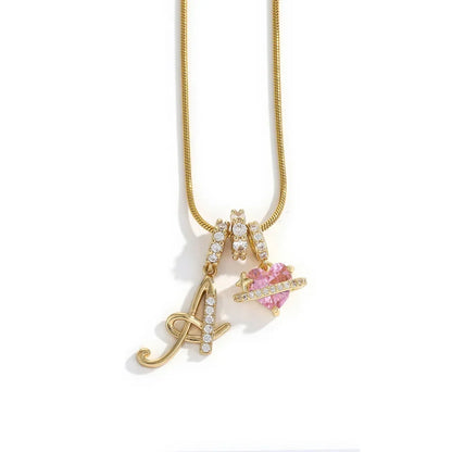 Gold Color Zircon Flower Pendant Necklace Female A-Z 26 Letter Alphabet Wedding Jewelry Gift for Women
