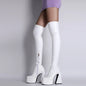 Women's Black Pyramids High Heels Thigh High Boots Sexy Platform White Over The Knee Party Shoes High Quality Big Size 43