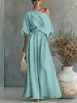 Elegant Two-Piece Short Sleeve Top & Casual Pants Set Woman Sexy Slash