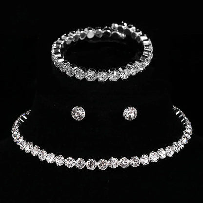 Light Luxury and Minimalist Rhinestone Necklace, Earrings, and Bracelet Are Suitable for Dating and Banquet Registration