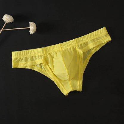 Sexy Men's Transparent Ice Silk Solid Color Panties Low-Waisted Breathable Underwear Pump Man Underpants Men Bulge Pouch Briefs
