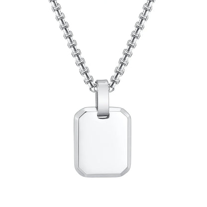 Engrave Square Necklace Personalized Tag ID Pendant, Stainless Steel Gold Plated Jewelry for Women Men Girl Christmas Birthday