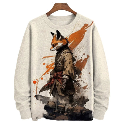 Animal Fox Printed Hoody Men Oversized Sweatshirts Hip Hop Round Neck Streetwear Clothing Loose Fleece Men's Hoodies Pullover