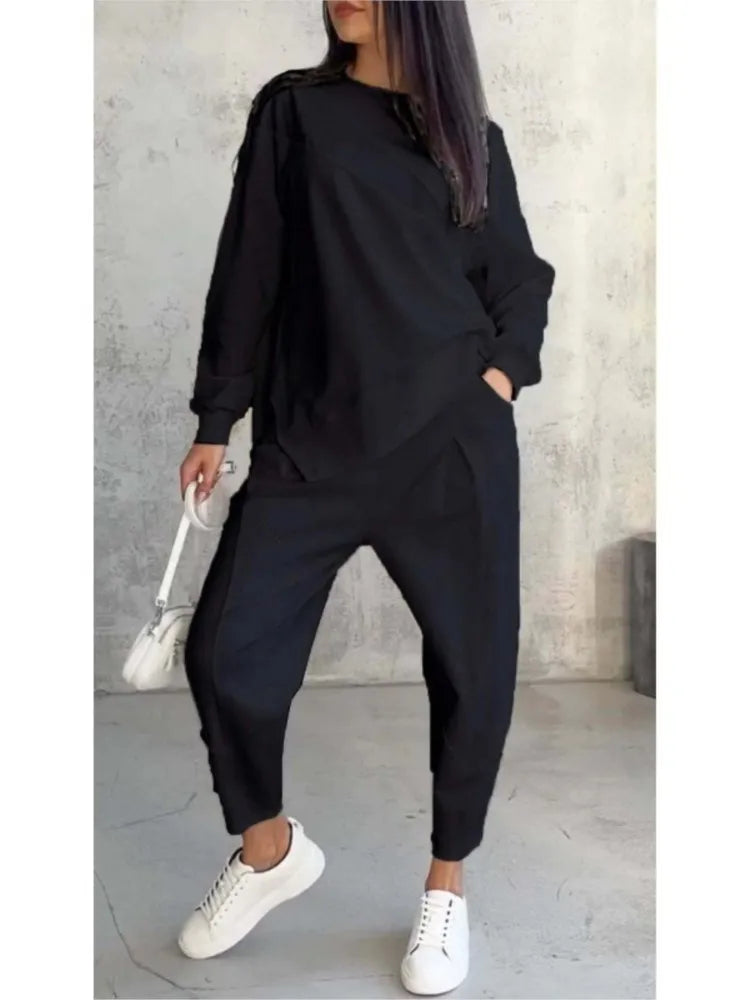 Autumn Winter Solid Color Casual Loose Irregular Long Sleeve Hoodie