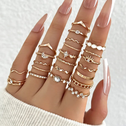 23pcs Fashion Knuckle Rings Set for Women Crystal Star Moon Eye Wave