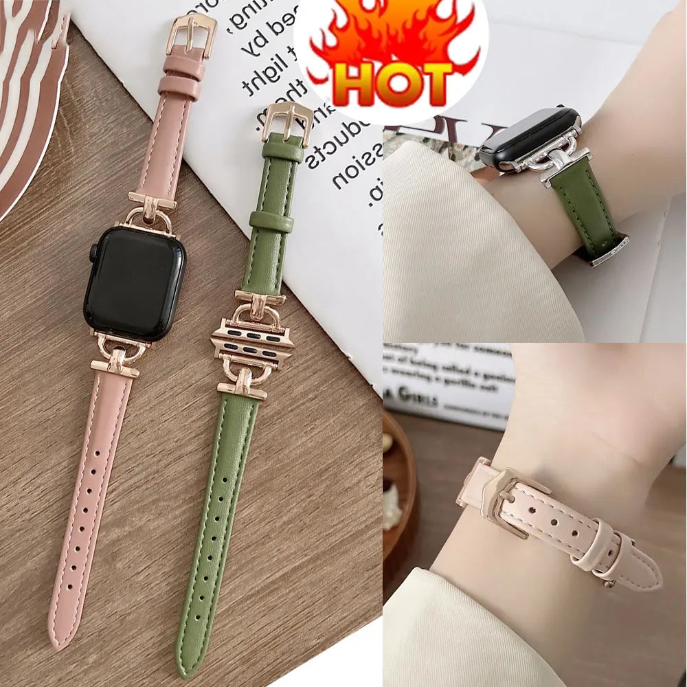 Apple Watch Slim Leather Band with Decorative Connectors