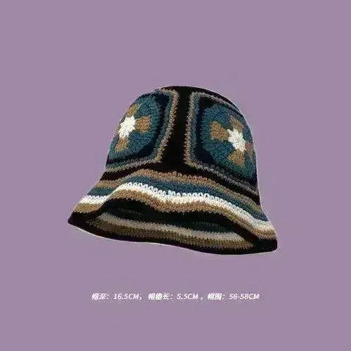 Handmade Knitted Bucket Hat - Cotton Boho Print - All-Season Stretchy Fit