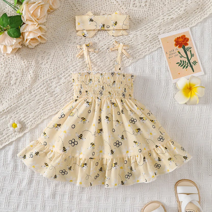 Baby Girl Summer Dress Cute Little Bee Ruffled Suspender Dress and