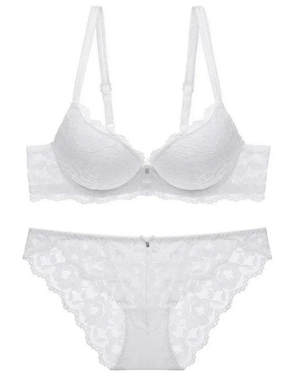 Hollow Lace Floral Sexy lingerie set Bow Padded Push Up women's bra Suitable for Small Busts sexy bras and panties