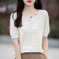 Women's T-shirt Summer New 100% Pure Cotton Tees Casual Solid Knitted Short sleeved V-neck Pullover Loose Tops Fashion Sweater