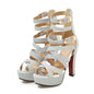 Gold Glitter Women Platform Sandals High Chunky Heels Black Silver PU Casual Party Club Bucke Strap Zipper Lady Gladiator Shoes