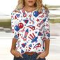 2024 New Women's American Flag Pattern Long Sleeve T-Shirt Designer Trendy Clothing Casual Pullover Round Neck Fashion T-Shirt