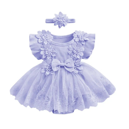 3D Flower Summer Baby Girls Romper Princess Mesh Newborn Clothes Lace