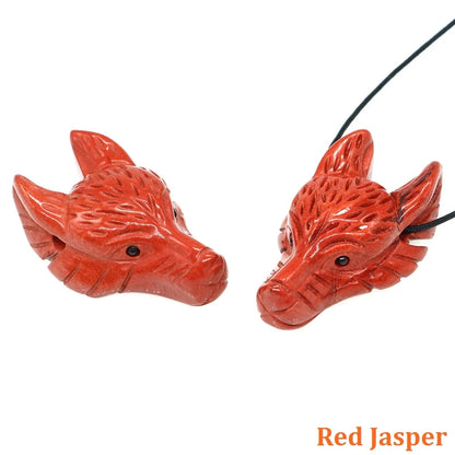 1.5" Wolf Head Stone Pendant Natural Healing Crystals Hand Carved Wolves Animal Statue Figurine Gems for Jewelry Making Necklace