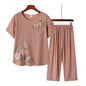 Middle-aged and elderly women's short-sleeved t-shirt mother suit loose large size cotton linen two-piece suit