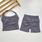 VEQKING Seamless 2pcs Women Yoga Sets Open Back Longline Sports Halter Bras Running Tank Tops Scrunch Butt Gym Workourt Shorts