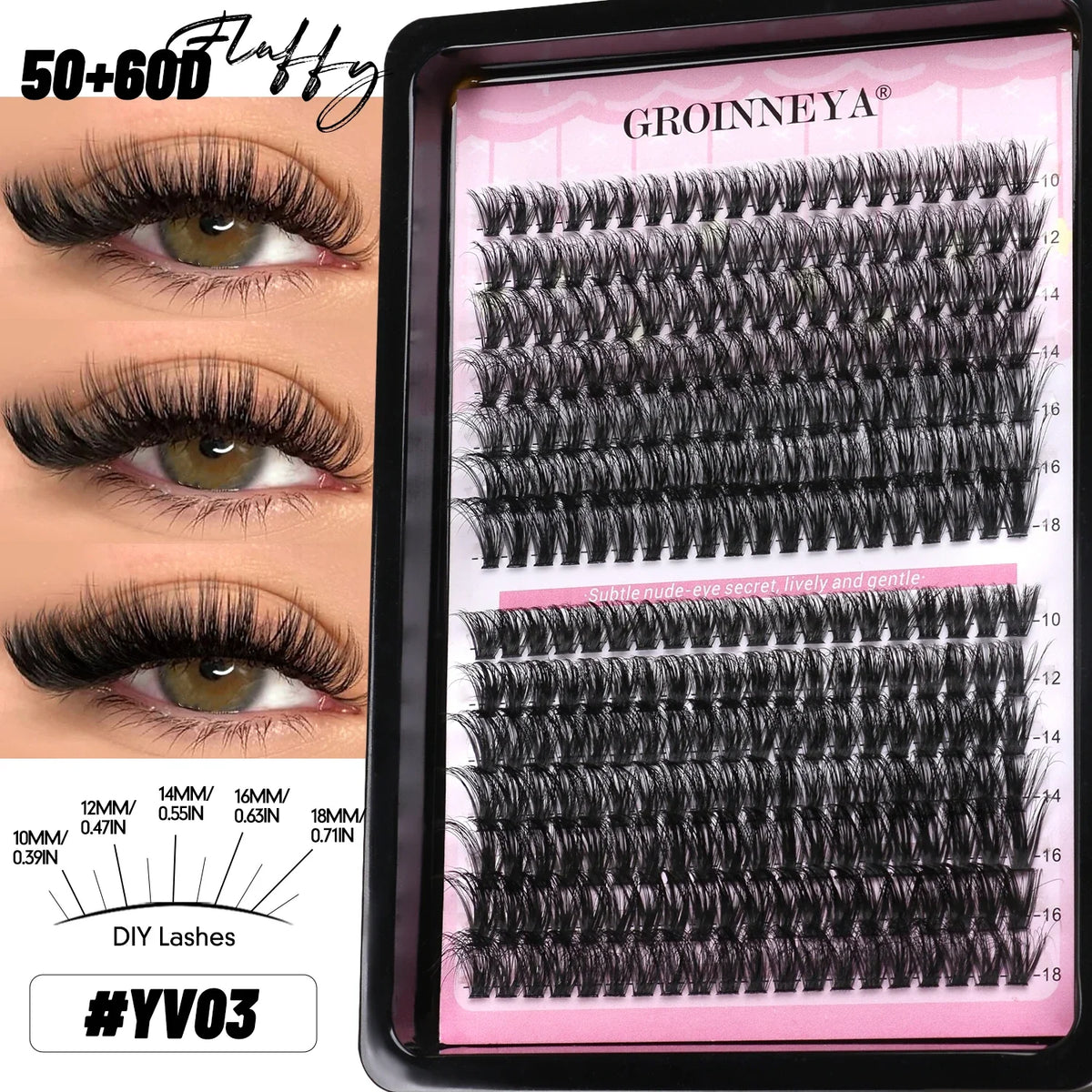 GROINNEYA Lash Clusters Wispy Eyelash Clusters Eyelash Extensions Natural Volume Lash Extensions DIY Individual Lashes Makeup