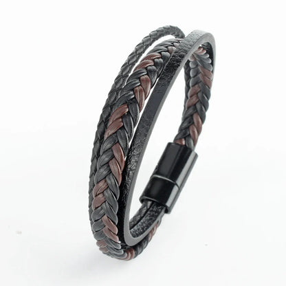 Trendy  Leather Bracelets Men Stainless Steel Multilayer Braided Rope Bracelets For Male Bracelets Jewelry Pulsera Hombre