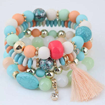 Bohemian Beads Charm Bracelets & Bangles for Women Fashion Love Feather Tassel Bracelet Multilayer Bracelet Femme 2024New