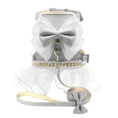 Cute Bowknot Cat Harness Dress with Leash