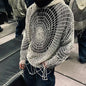 Y2K Spider Web Hooded Sweater – Men’s Hollow Knit Streetwear Pullover | Korean Grunge Oversized Hoodie (Genderless Fit)