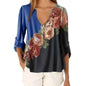 Summer Floral V-Neck 3/4 Sleeve Loose T-Shirt