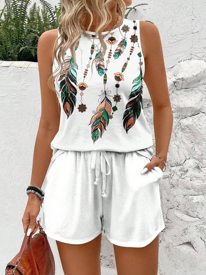 Retro Print Women's Tank & Shorts Set