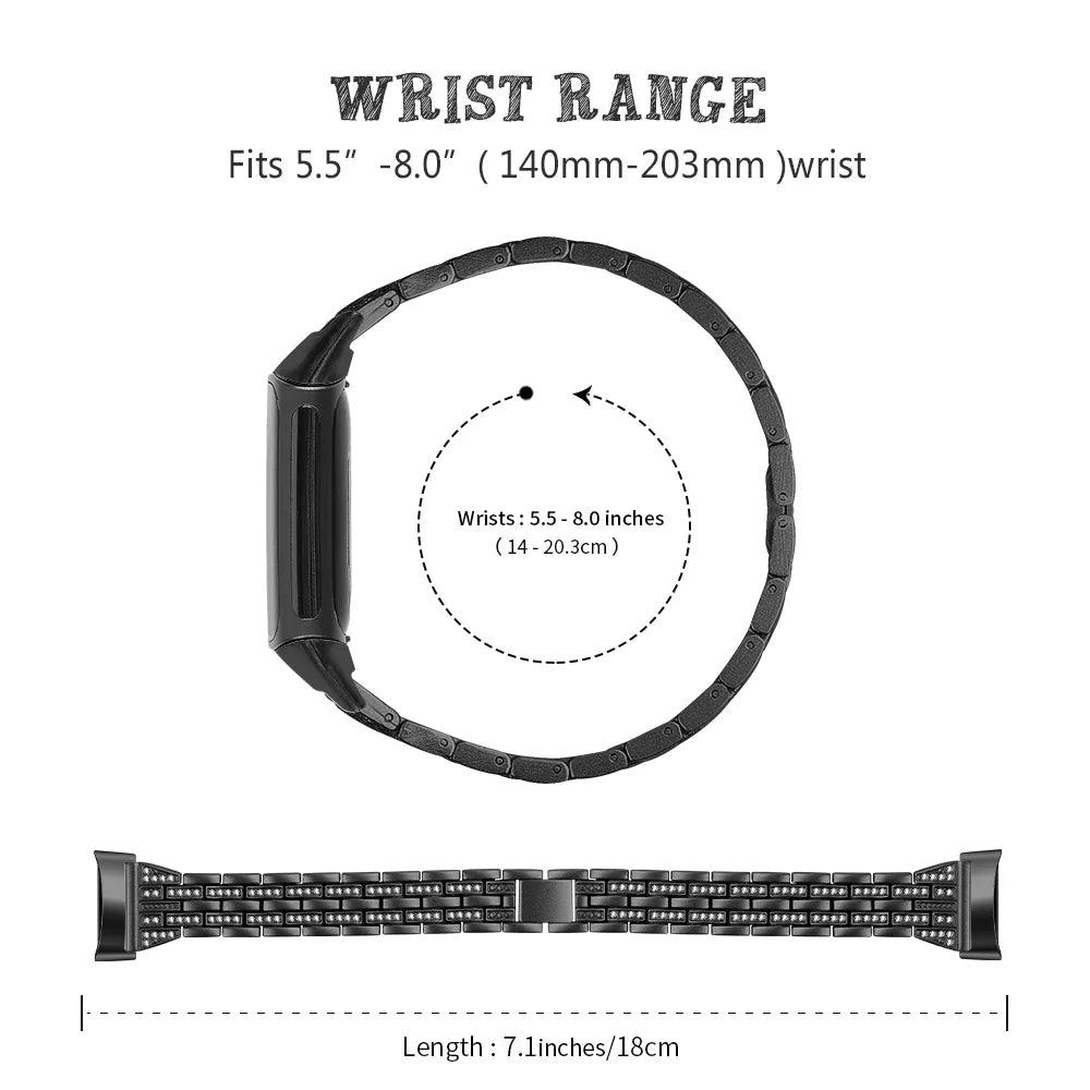 Fitbit Charge 6, 5, 4, 3 & 2 Rhinestone Bracelet Band, 3 Rows