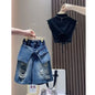 Girls' Set 2026New Mid sized Children's Short sleeved T-shirt Children's Fashionable Girls' Cowboy Five point Shorts 2 piece Set