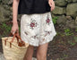 Floral Embroidered Linen-Blend Kimono Half-Sleeve Shirt & Lace Trim Shorts 2-Piece Set 2026 Summer Casual Women Office Outfit