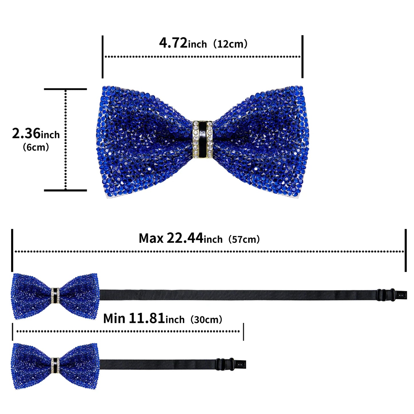 Sparkle Rhinestone Bow Ties for Men Pre-Tied Diamond Sequin Bowtie with Adjustable Length Wedding Party